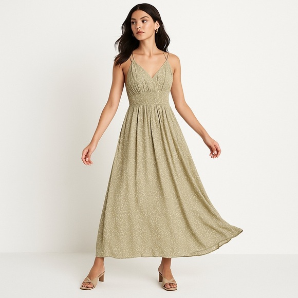 Abercrombie & Fitch Dresses & Skirts - Abercrombie & Fitch Floral Viscose Maxi Dress Olive Green Smocked Strappy XS